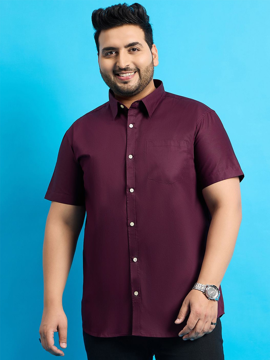 

bigbanana Men Plus Size Solid Casual Shirt, Purple