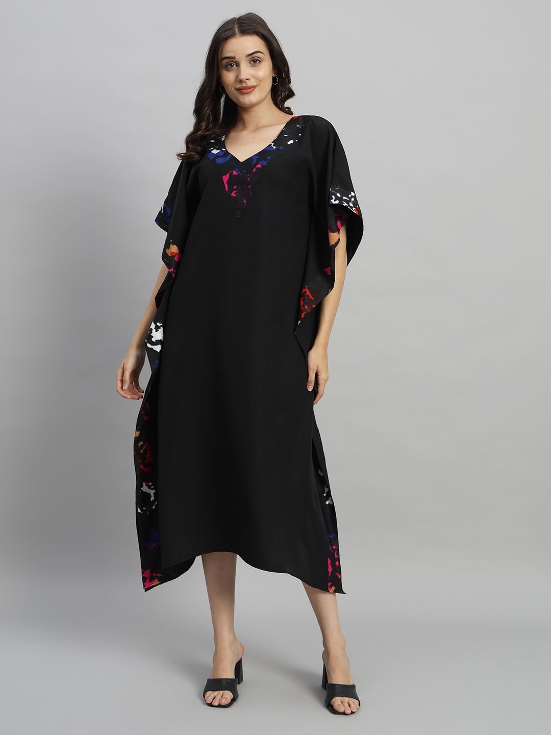 

Curvydrobe Flared Sleeves Kaftan Midi Dress, Black