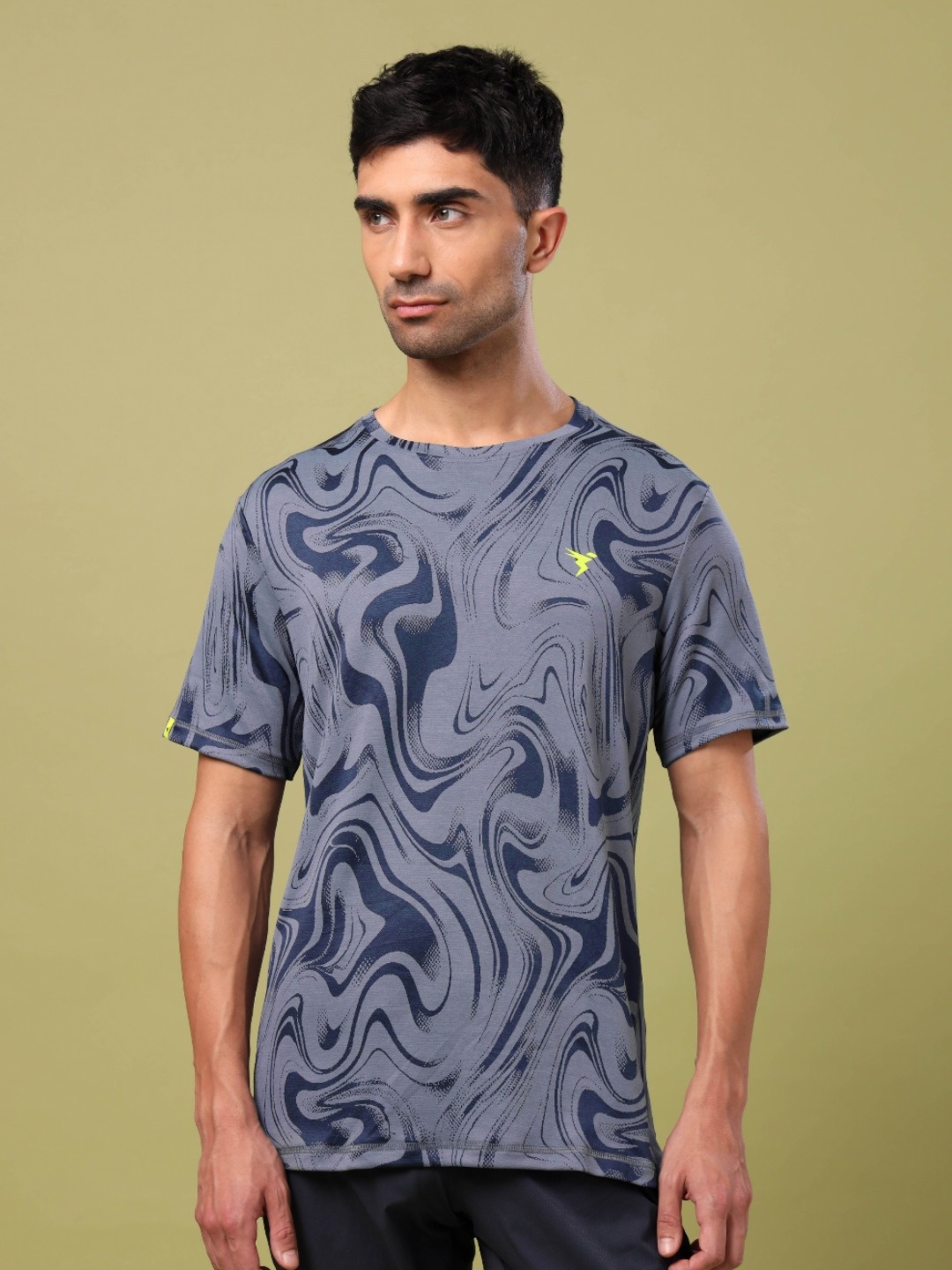 

Technosport Abstract Printed UPF50 Technology Jacquard Slim Fit Sports T-shirt, Navy blue