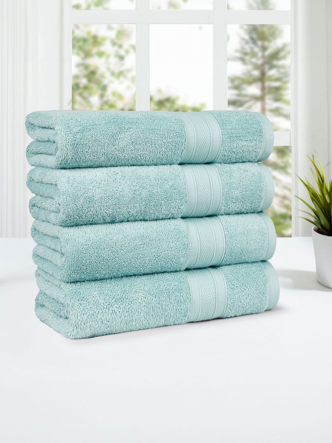 

MYTRIDENT Blue 4 Pieces Cotton 500 GSM Bath Towel