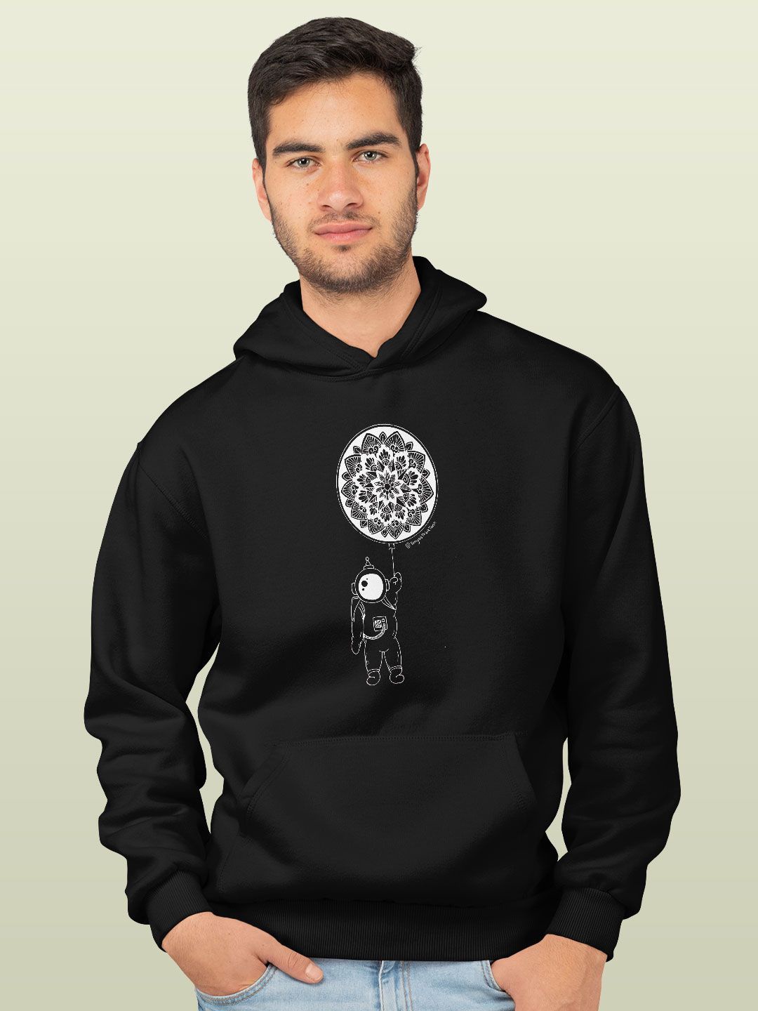 

macmerise Men Printed Hooded Sweatshirt, Black