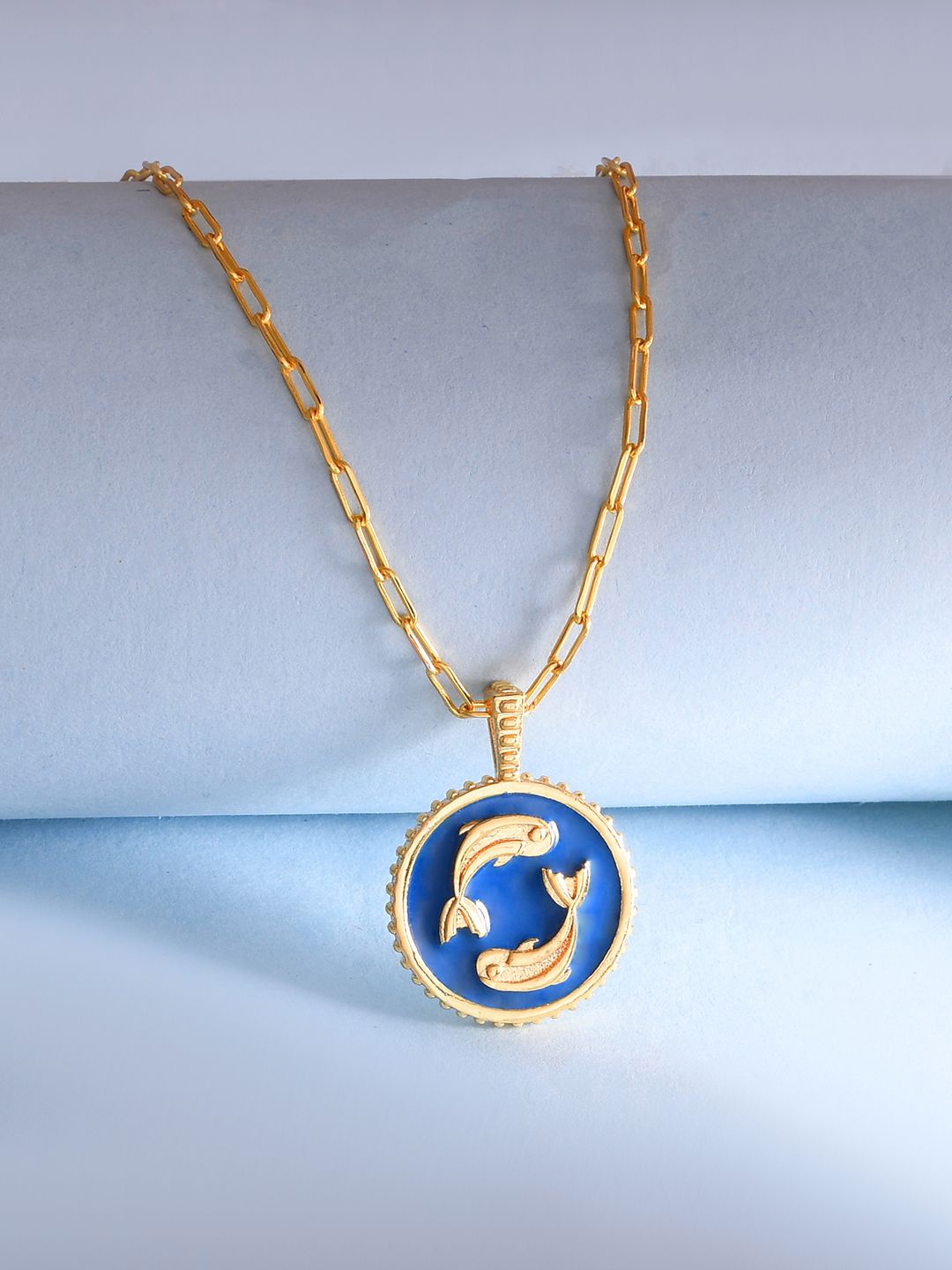 

Voylla Gold-Plated Zodiac Pisces And Evil Eye Reversible Pendant with Chain