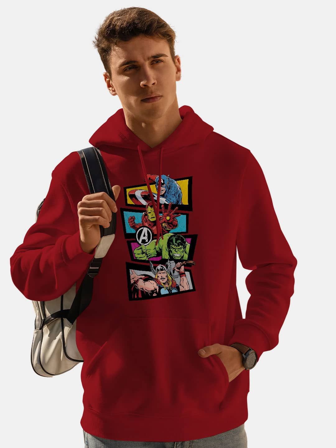 

macmerise Men Printed Hooded Sweatshirt, Red