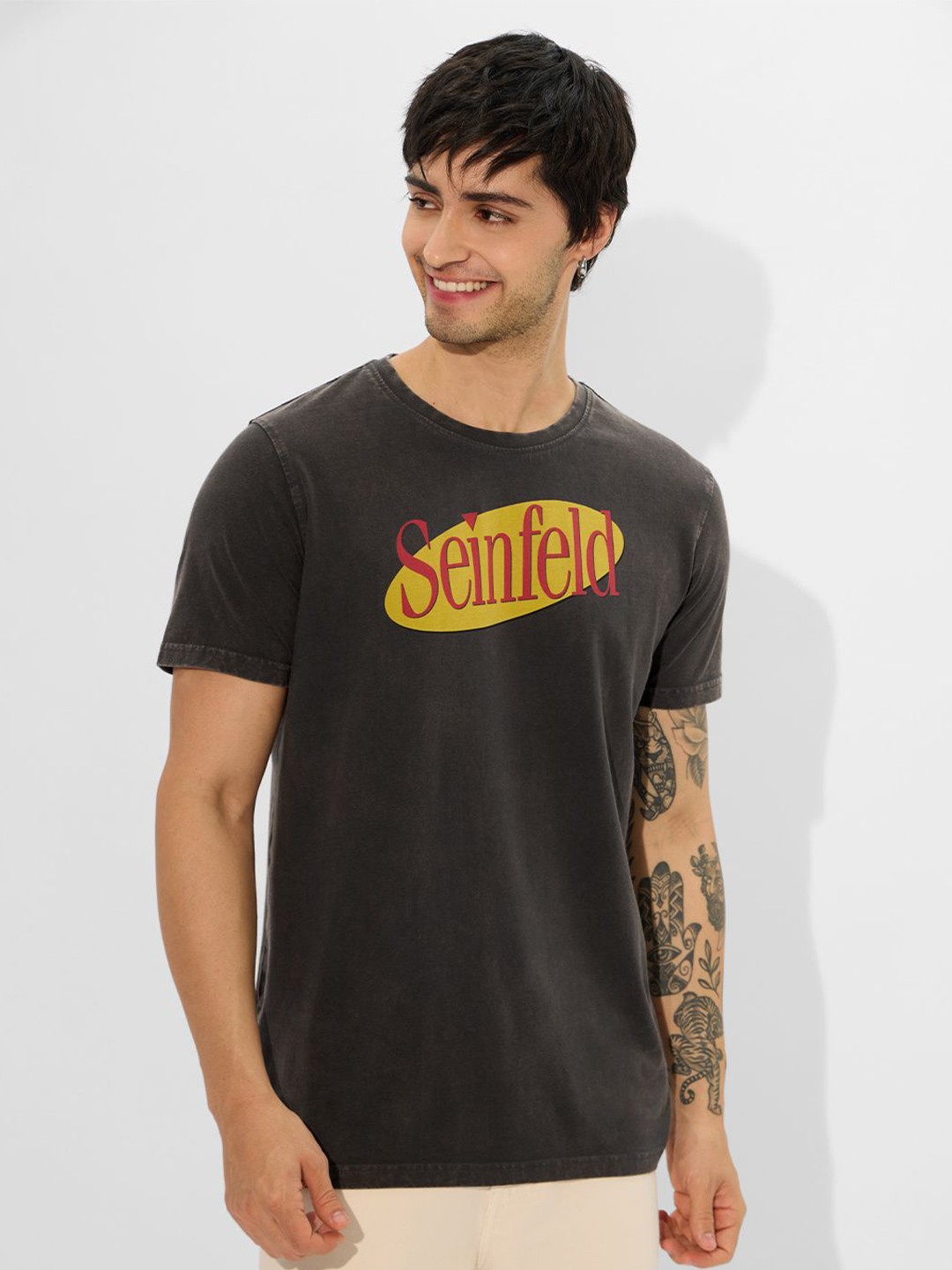 

The Souled Store Men Typography Printed Round Neck Cotton T-shirt, Black