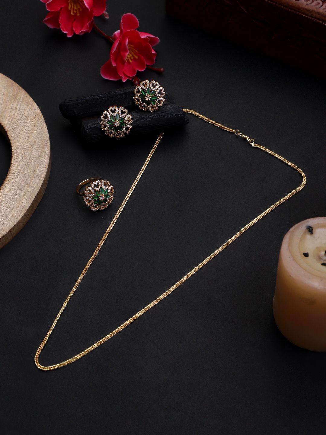 

CARDINAL Brass Plated Artificial Stones Studs with Ring, Gold