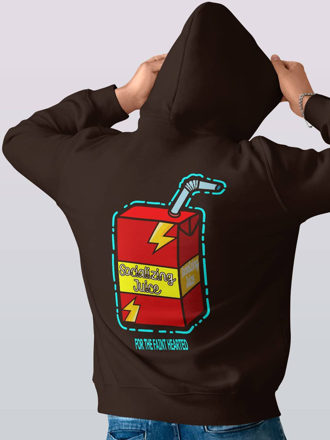 

macmerise Men Printed Hooded Sweatshirt, Brown