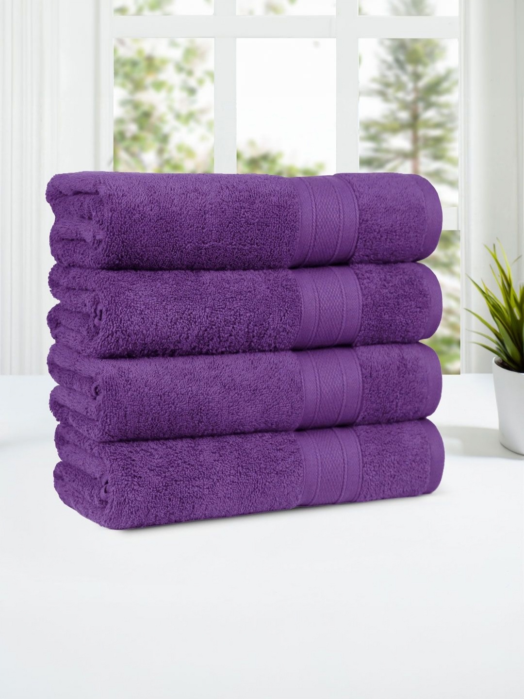 

MYTRIDENT Purple 4 Pieces Cotton 500 GSM Bath Towel