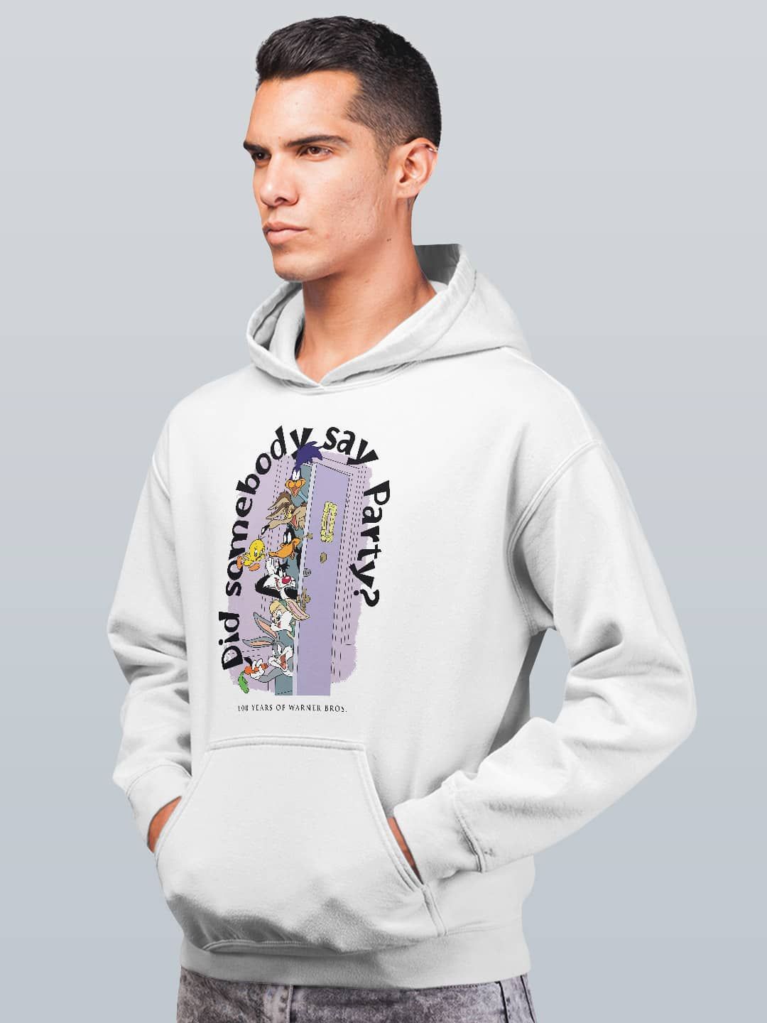 

macmerise Men Printed Hooded Sweatshirt, White