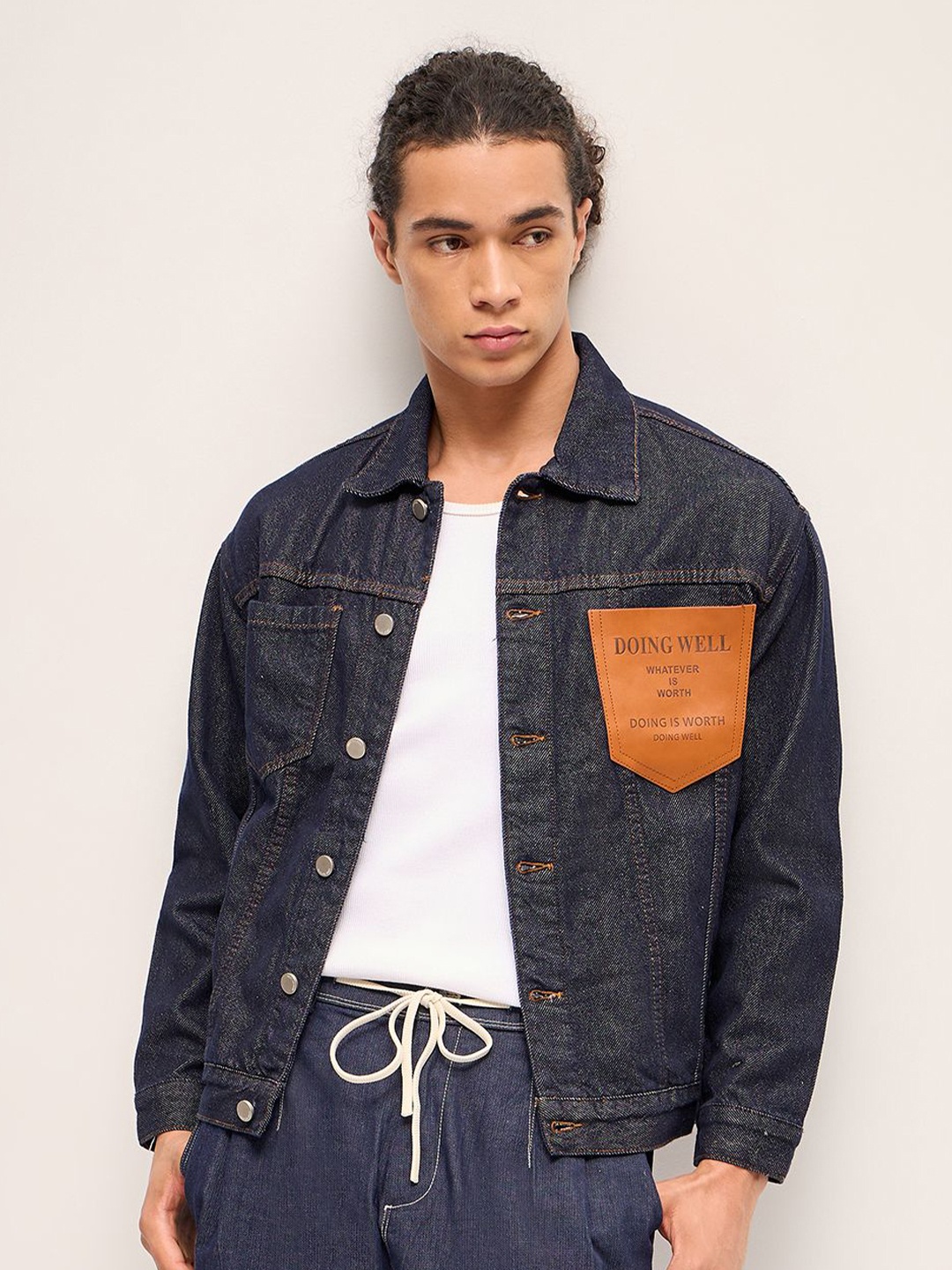 

THE BEAR HOUSE Men Solid Spread Collar Jacket, Blue
