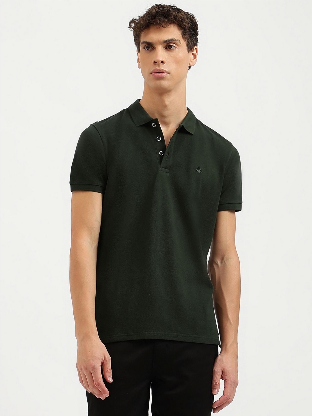 

United Colors of Benetton Men Polo Collar Pure Cotton Pockets T-shirt, Green