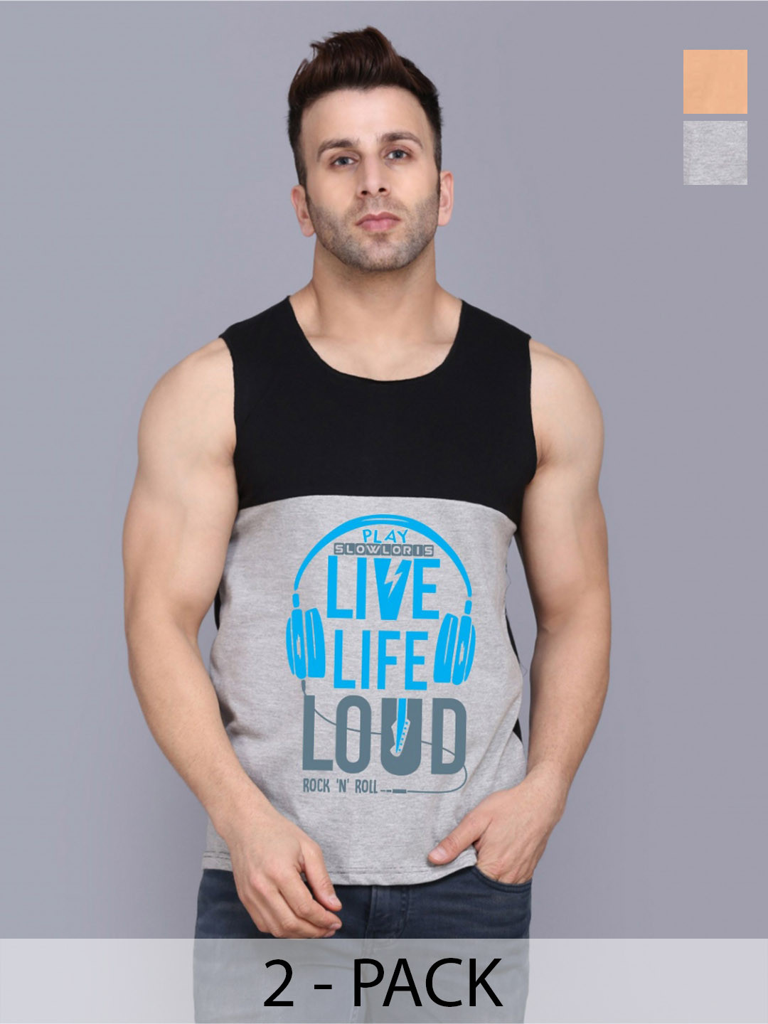 

SLOWLORIS Men Pack Of 2 Typography Printed Round Neck Cotton Slim Fit T-shirts, Black