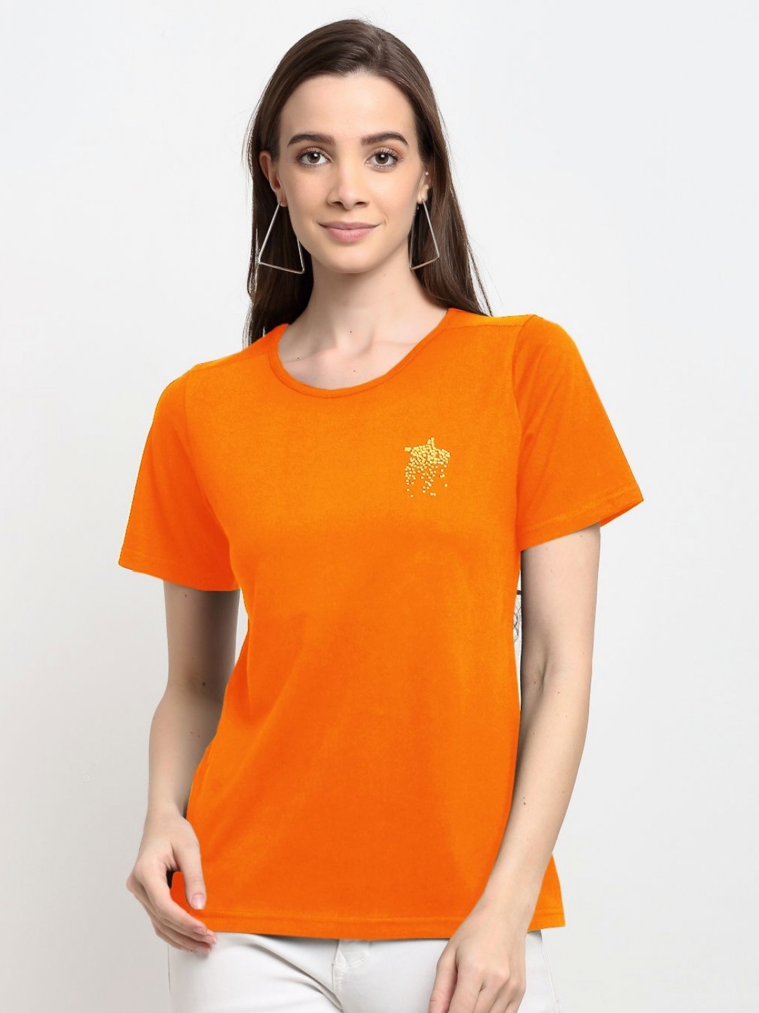 

BRINNS Women Solid Round Neck Cotton T-shirt, Orange