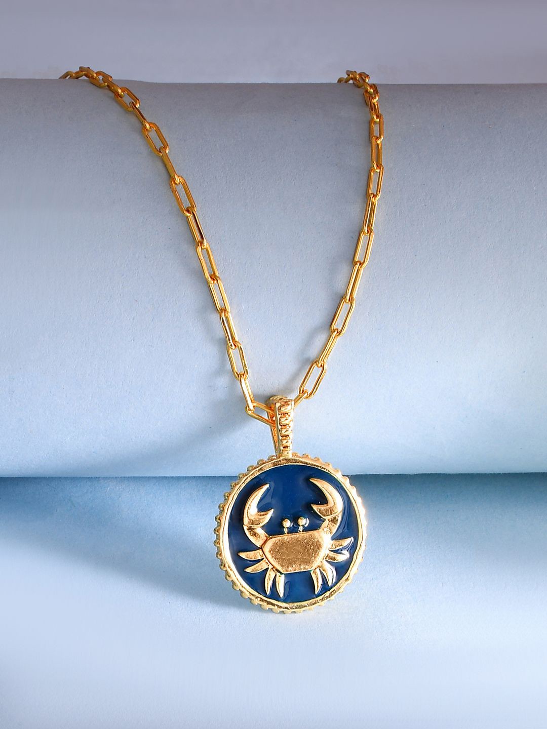 

Voylla Gold-Plated Zodiac Cancer And Evil Eye Reversible Pendant with Chain
