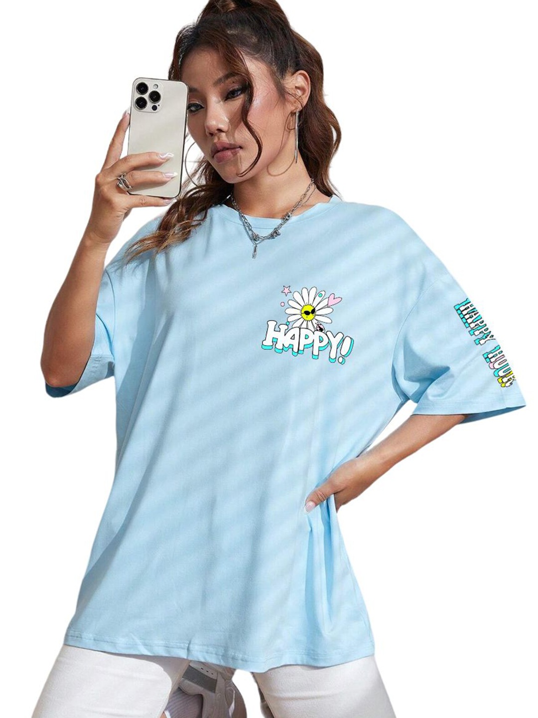 

TABADTOD Women Floral Printed Oversized T-shirt, Blue
