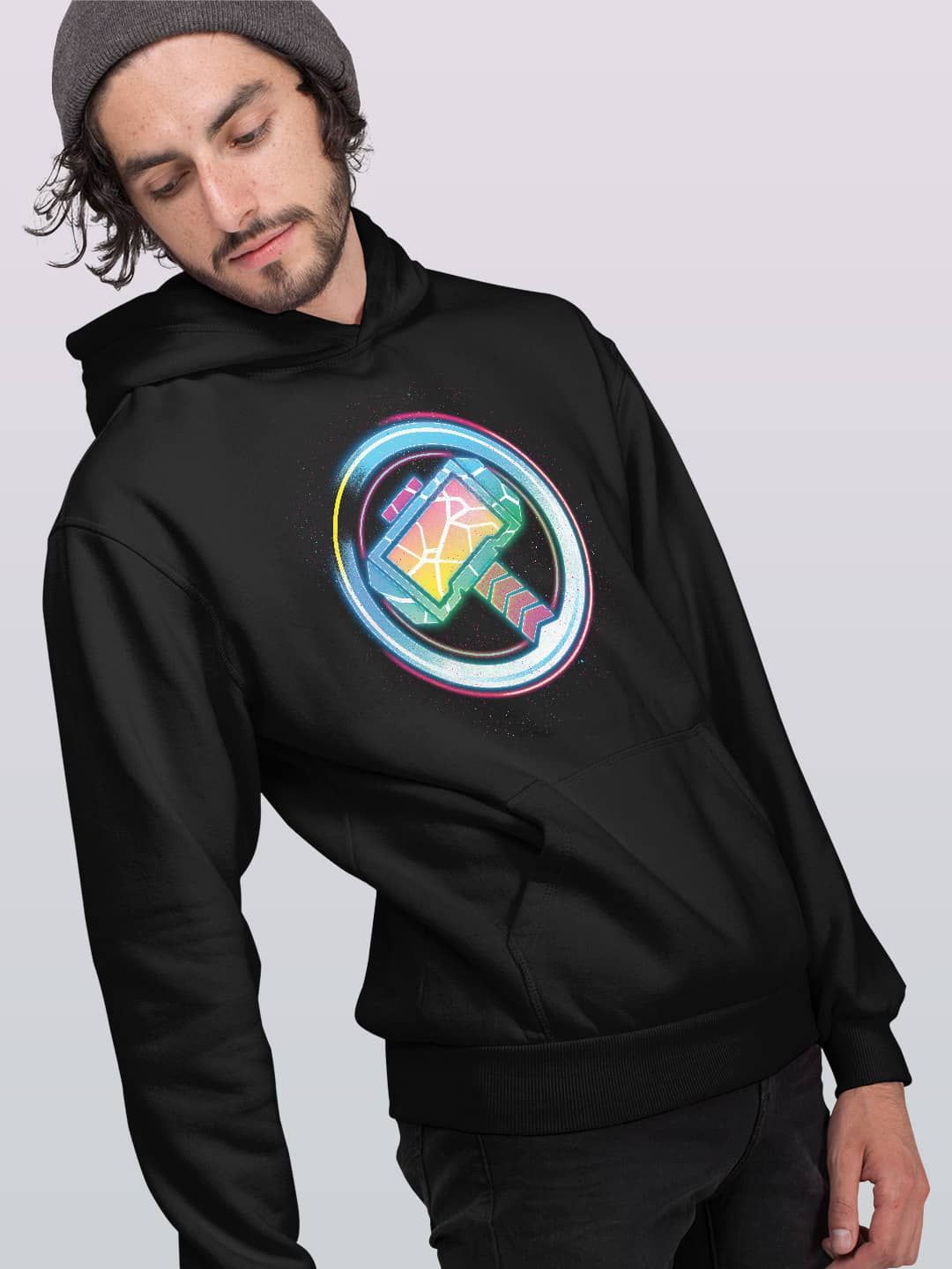 

macmerise Men Printed Hooded Sweatshirt, Black