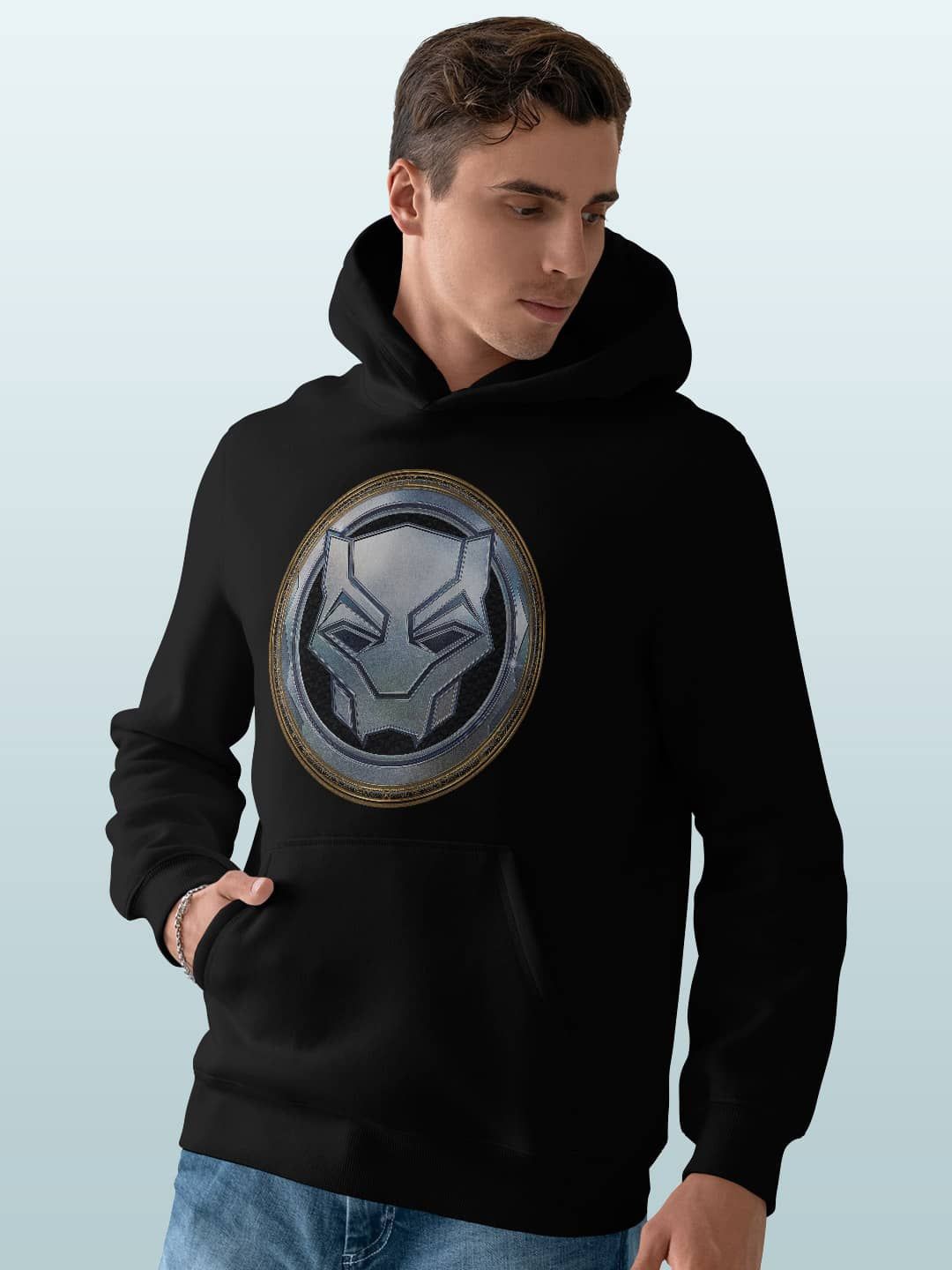 

macmerise Men Printed Hooded Sweatshirt, Black