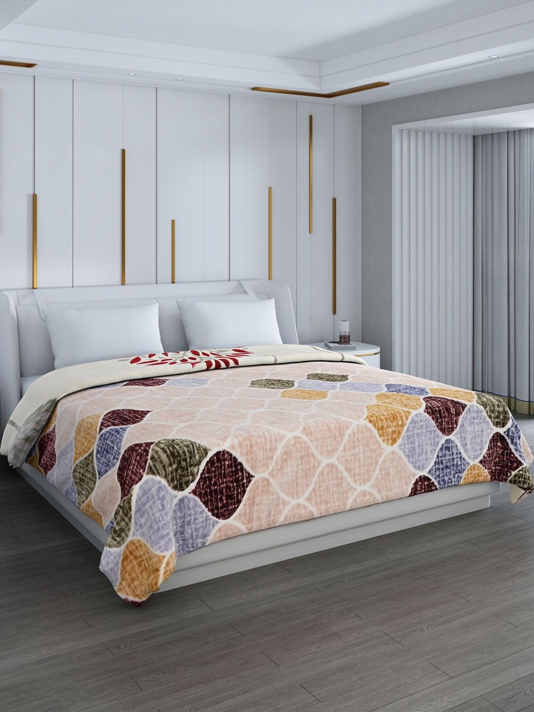 

Monte Carlo Beige & Blue Geometric 850 GSM Heavy Winter Double Bed Blanket