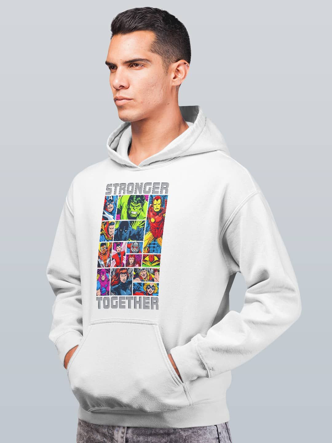 

macmerise Men Printed Hooded Sweatshirt, White
