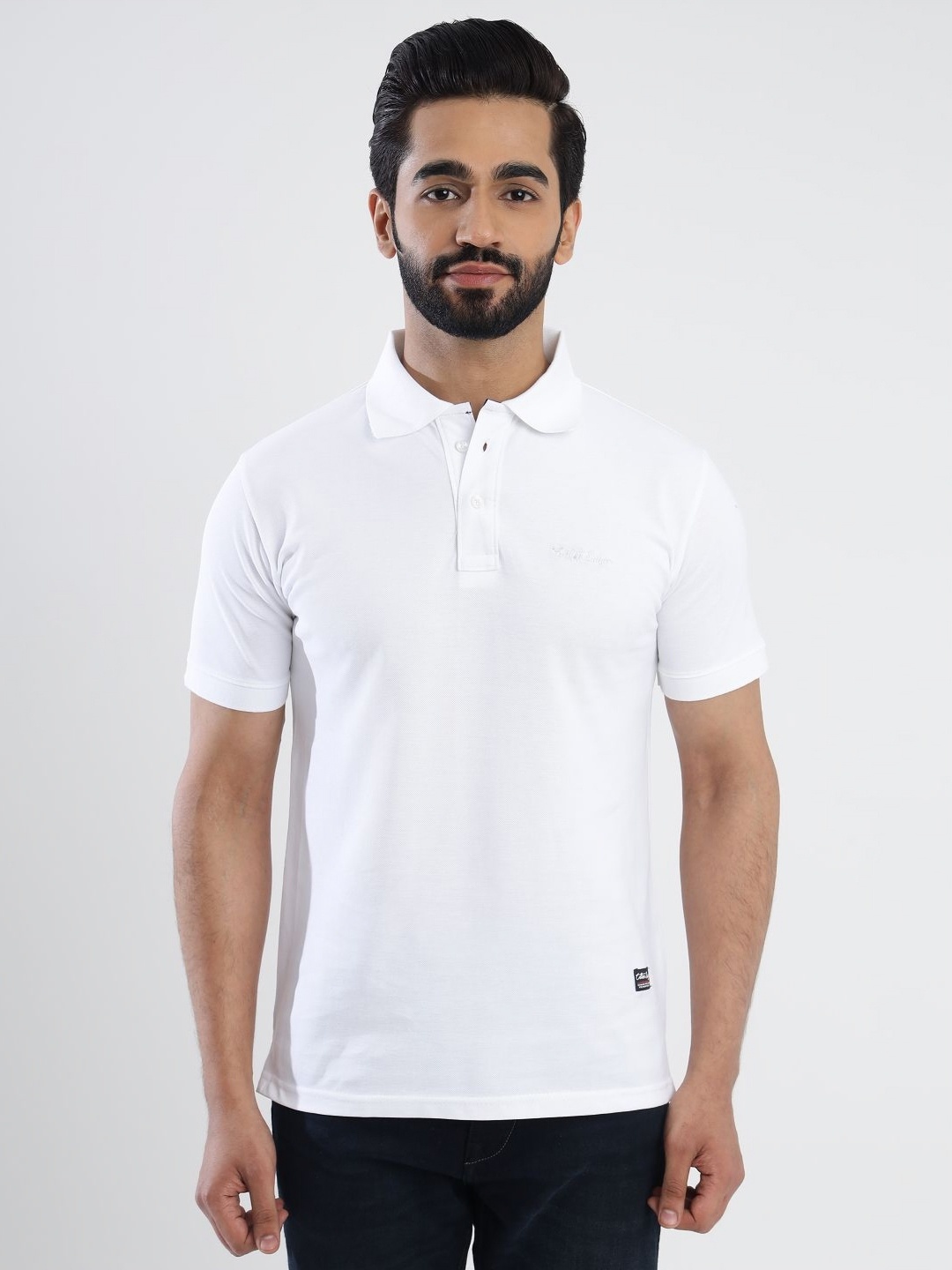 

MANTICORE Men Solid Polo Collar Cotton T-shirt, White