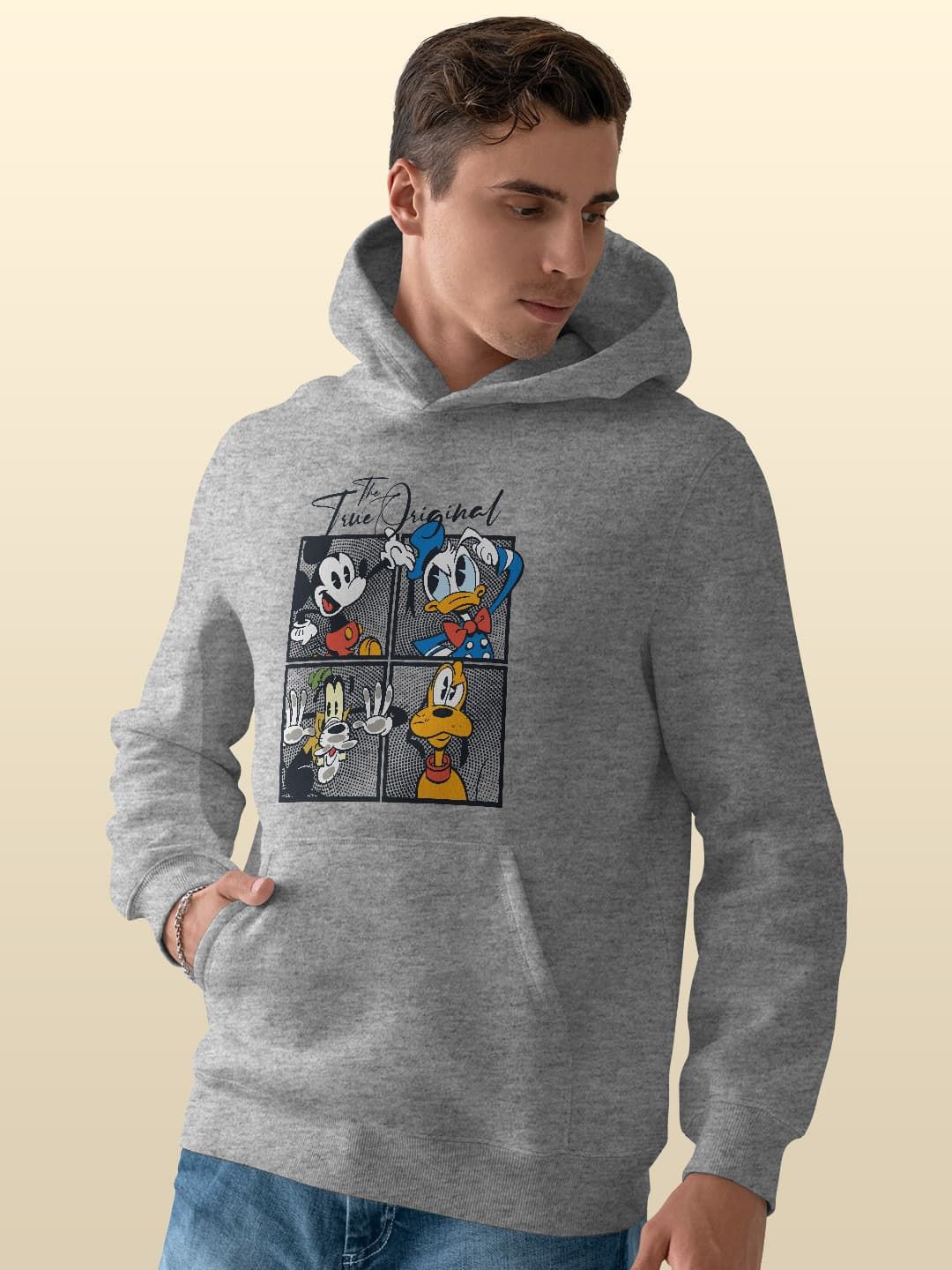 

macmerise Men Printed Hooded Sweatshirt, Grey