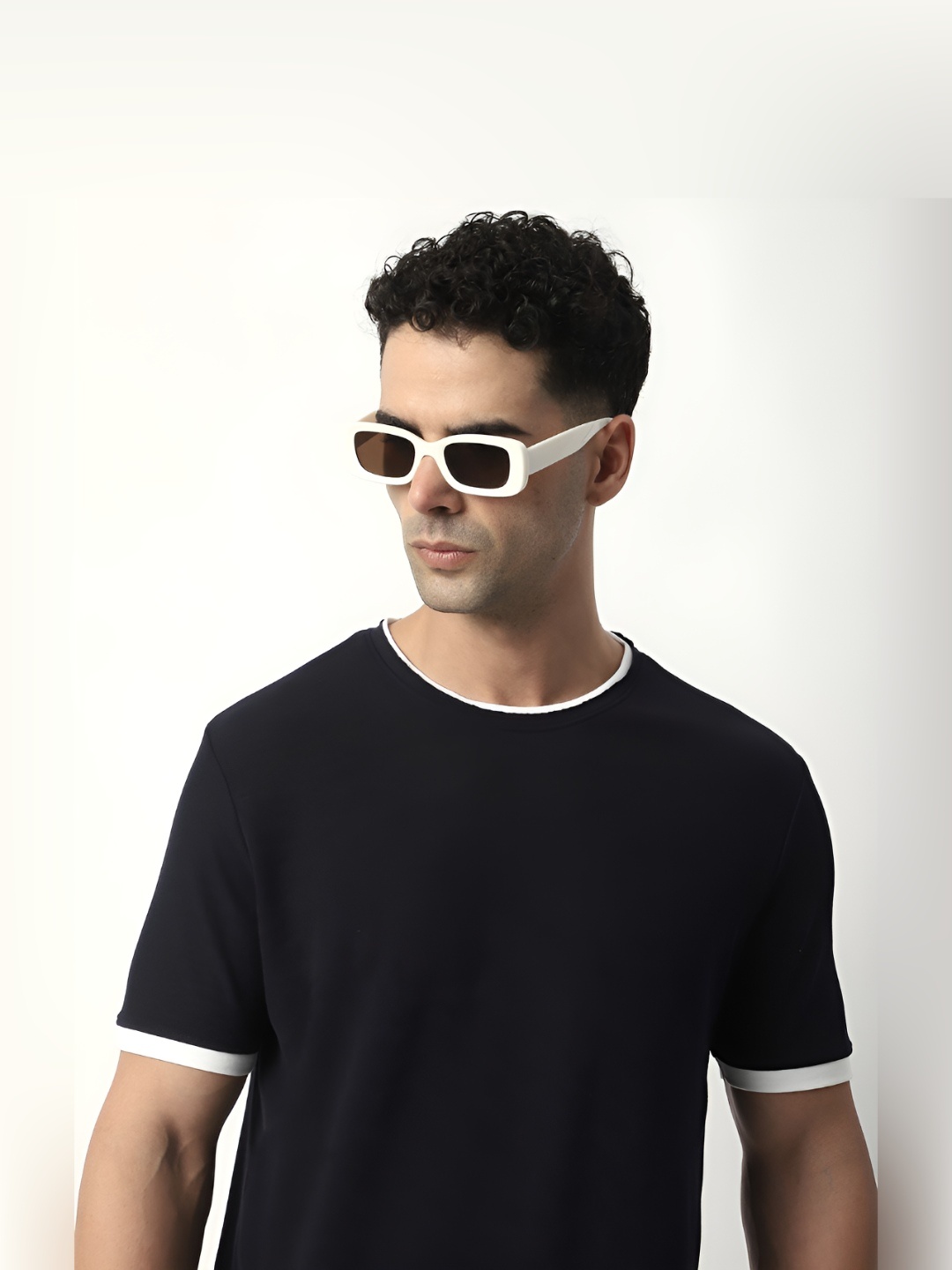 

R&B Men Solid Round Neck Cotton T-shirt, Navy blue
