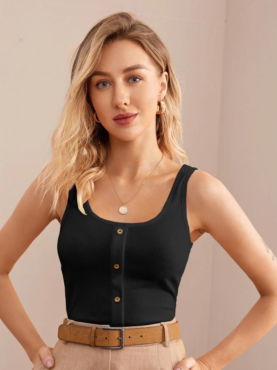 

Nalax Designs Applique Crop Top, Black