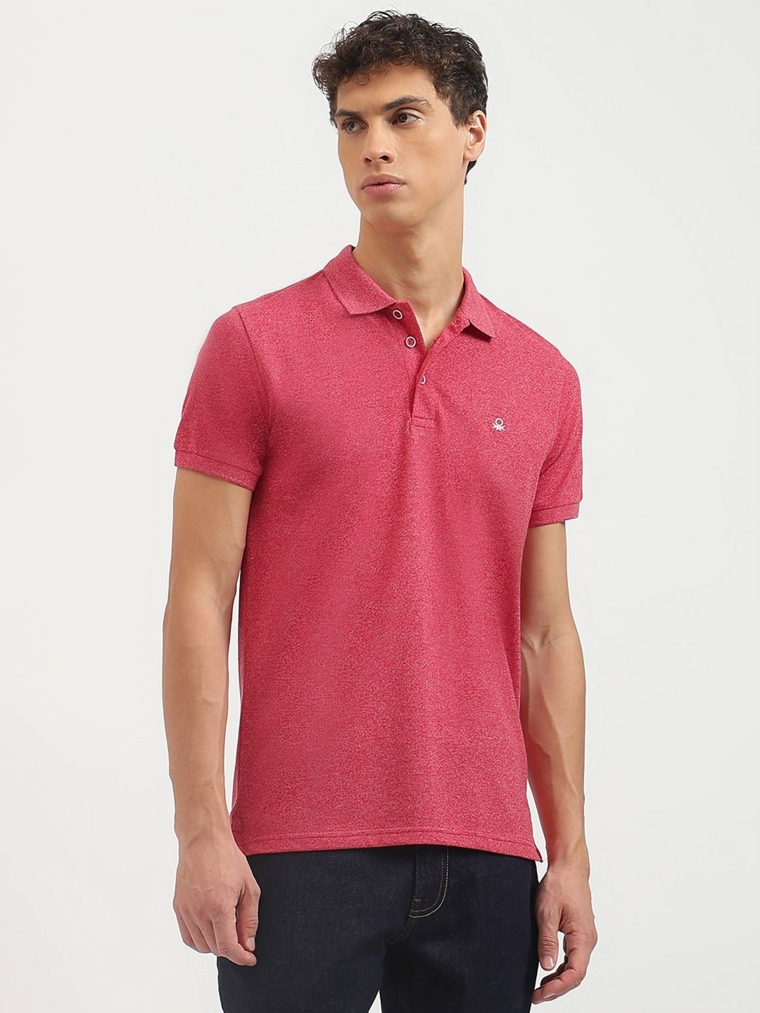 

United Colors of Benetton Men Polo Collar Applique T-shirt, Red