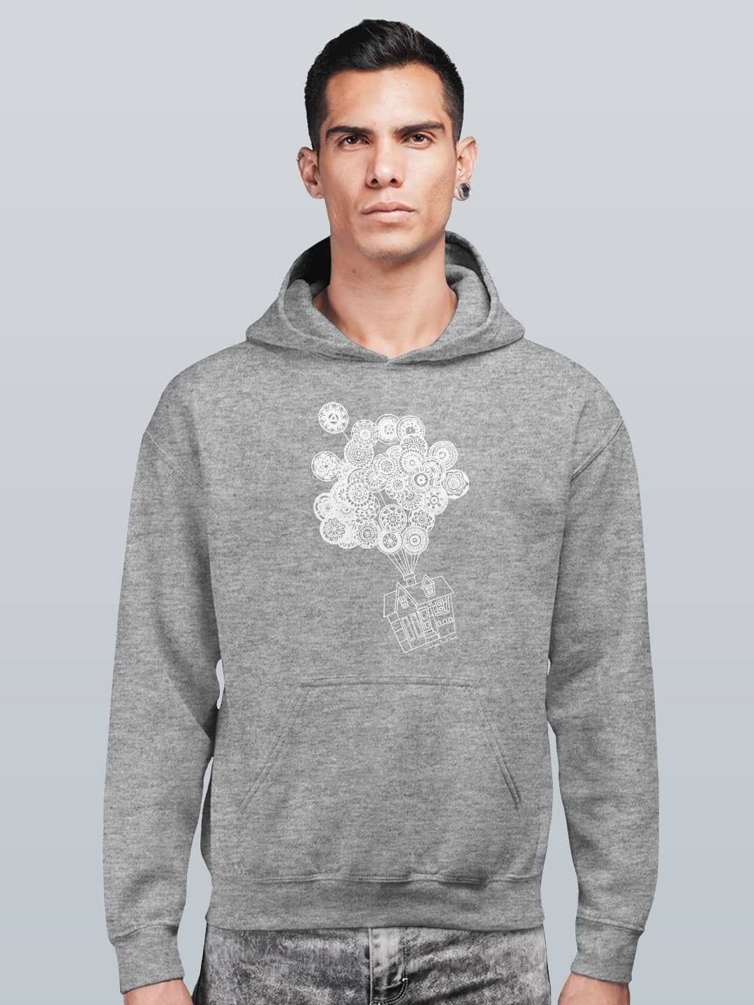 

macmerise Men Printed Hooded Sweatshirt, Grey