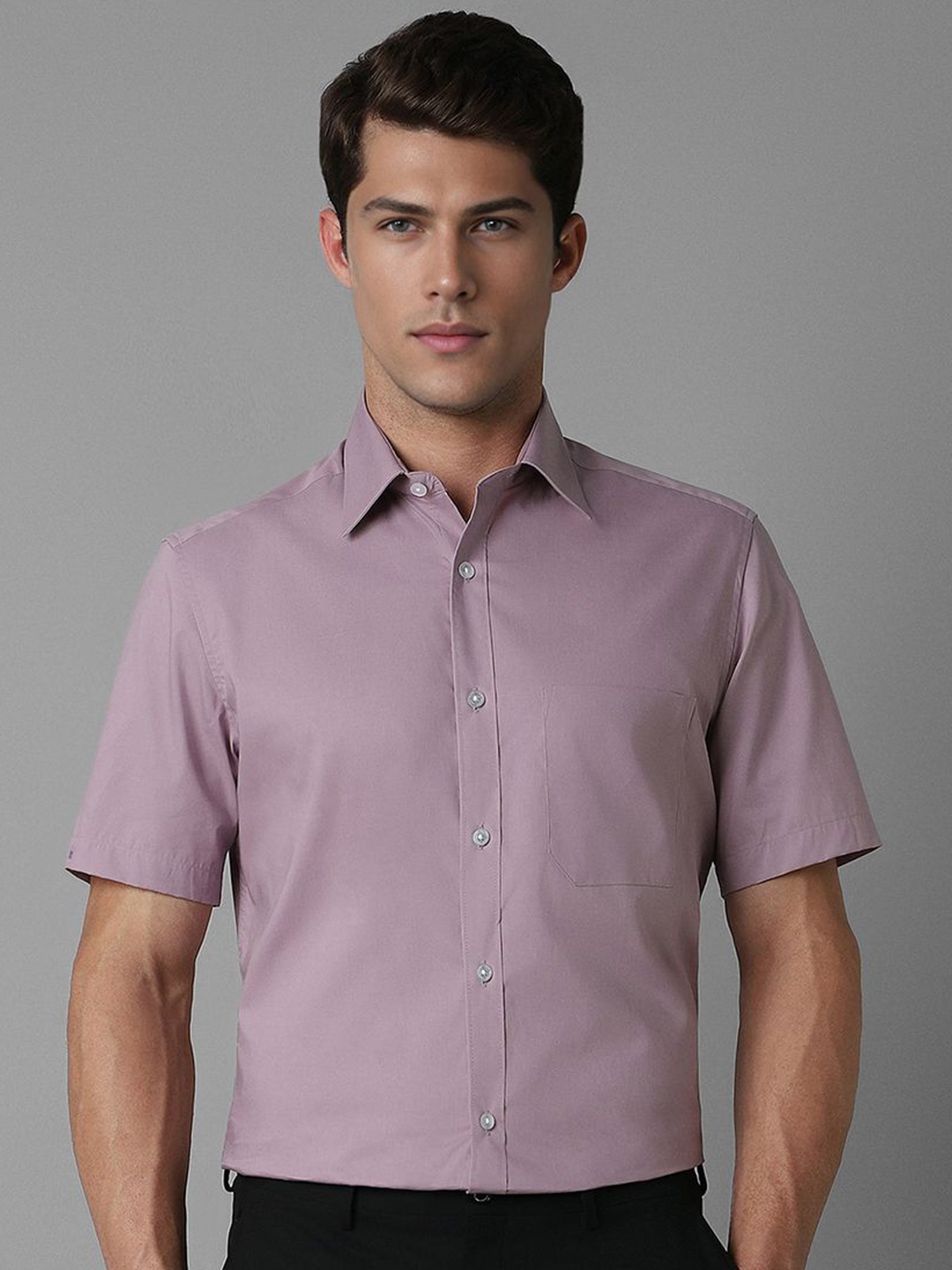 

Louis Philippe Men Spread Collar Solid Cotton Formal Shirt, Purple