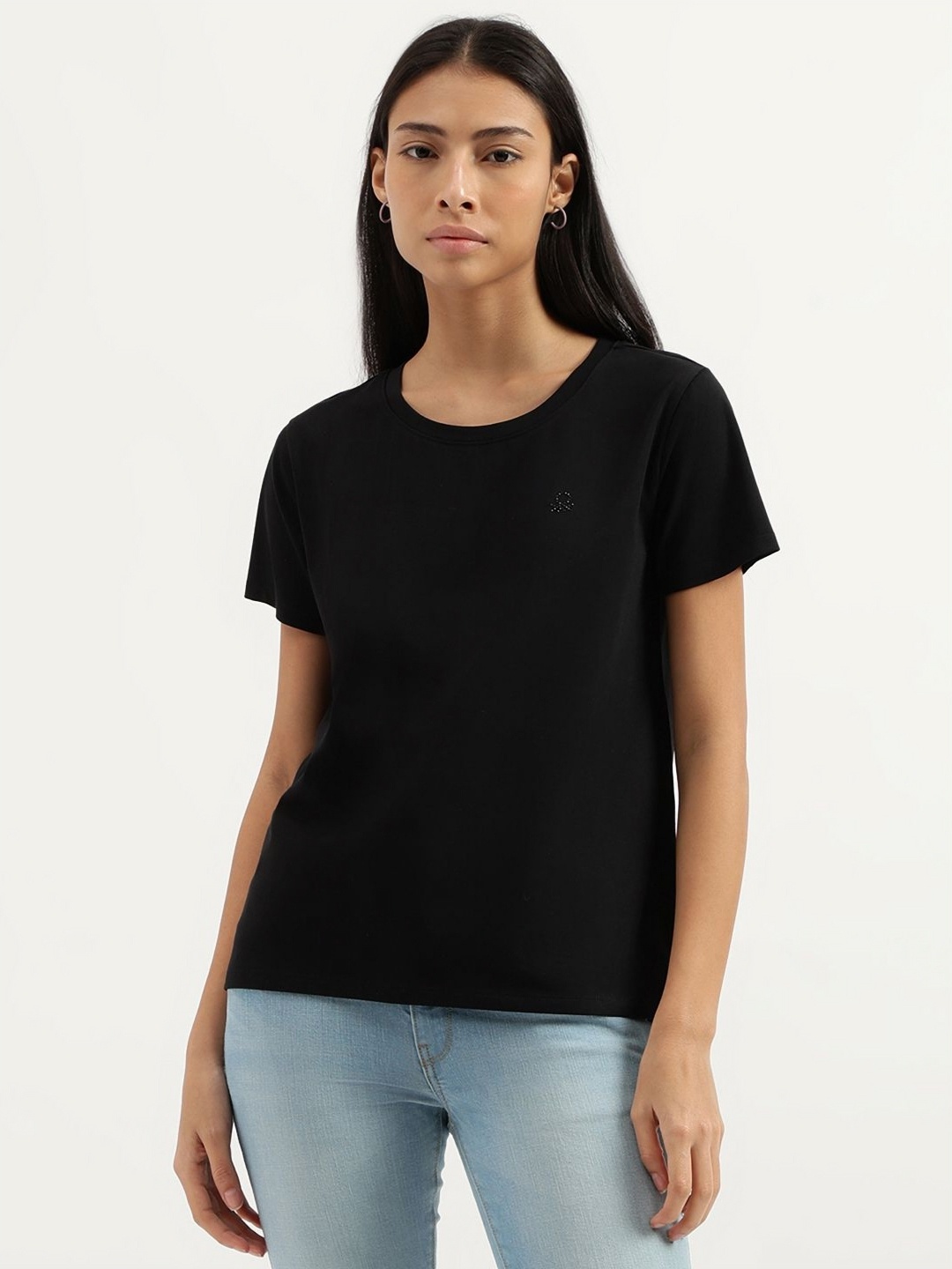 

United Colors of Benetton Women Cut Outs T-shirt, Black