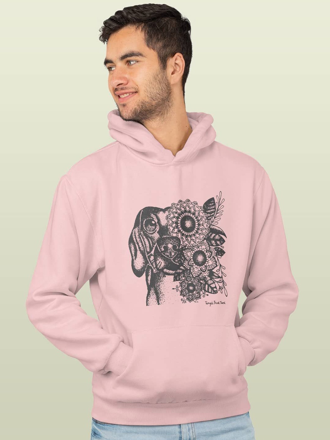 

macmerise Men Printed Hooded Sweatshirt, Pink