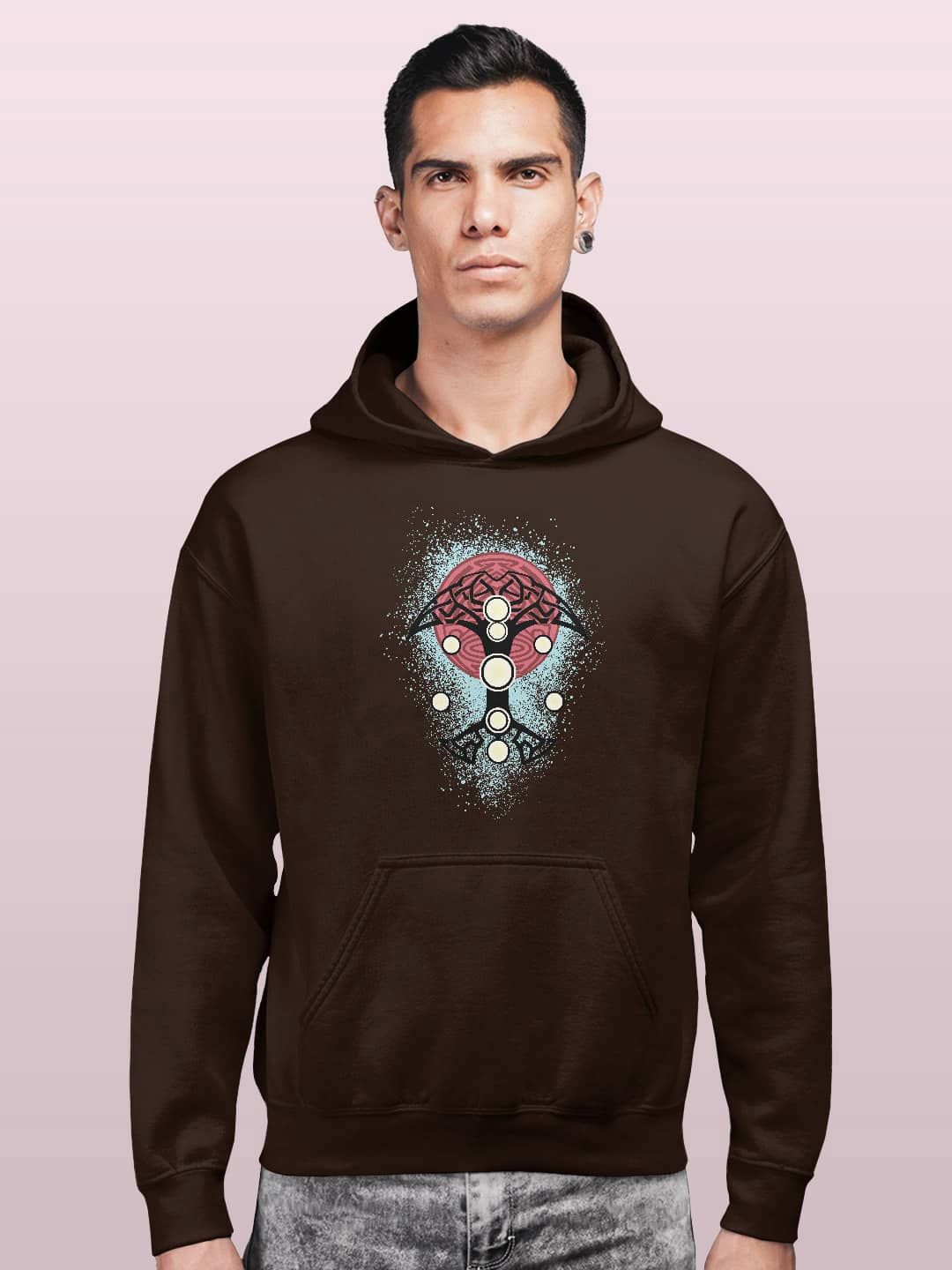

macmerise Men Printed Hooded Sweatshirt, Brown