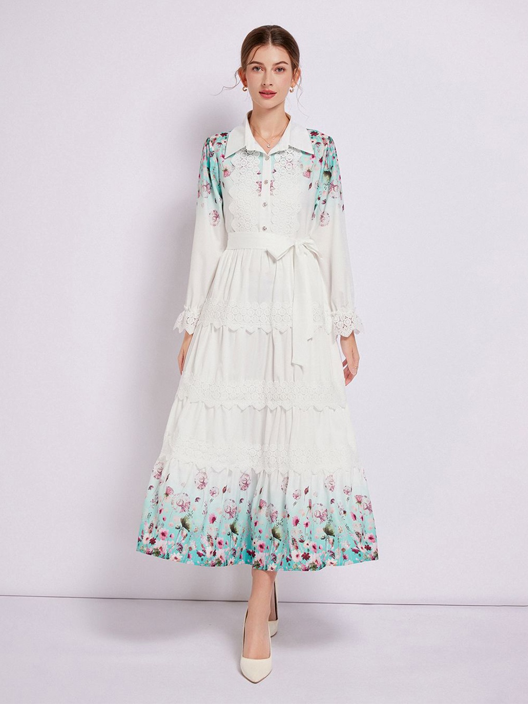 

JC Collection Fit & Flare Lace Ombre Midi Dress, Blue