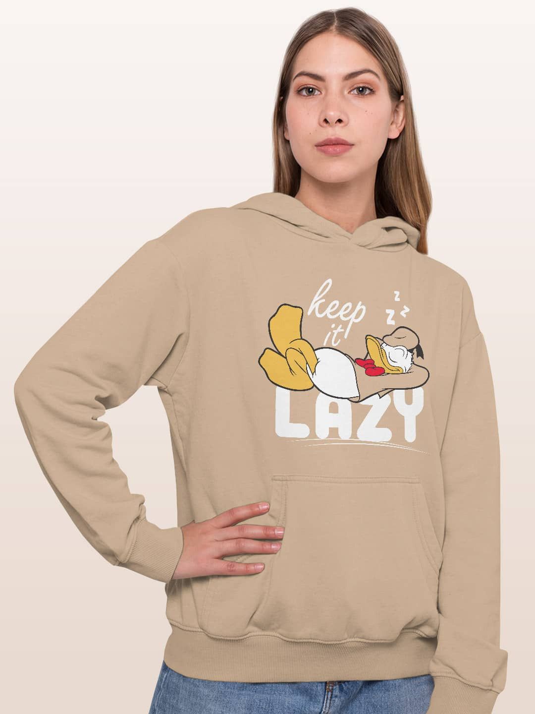 

macmerise Women Printed Hooded Sweatshirt, Beige