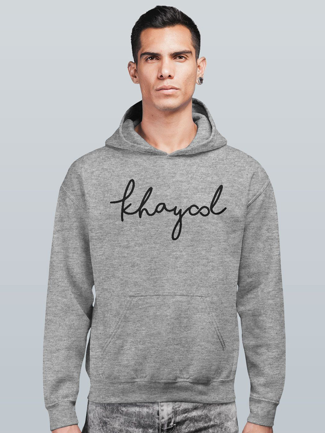 

macmerise Men Printed Hooded Sweatshirt, Grey