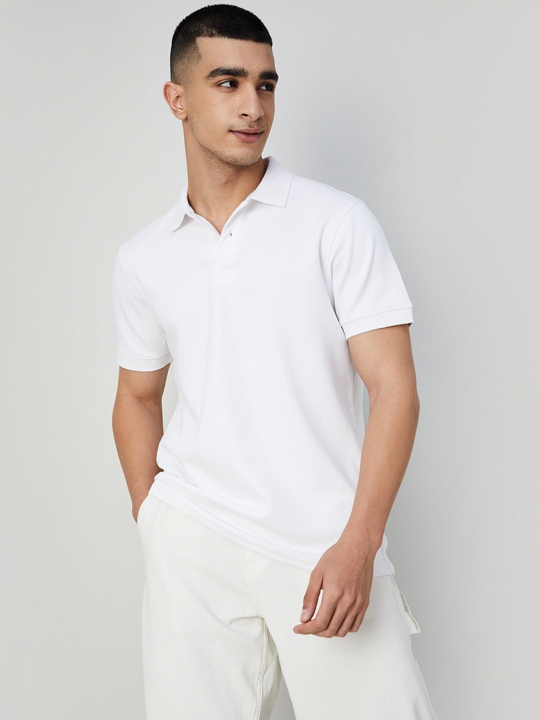 

Fame Forever by Lifestyle Men Solid Polo Collar Cotton Slim Fit T-shirt, White