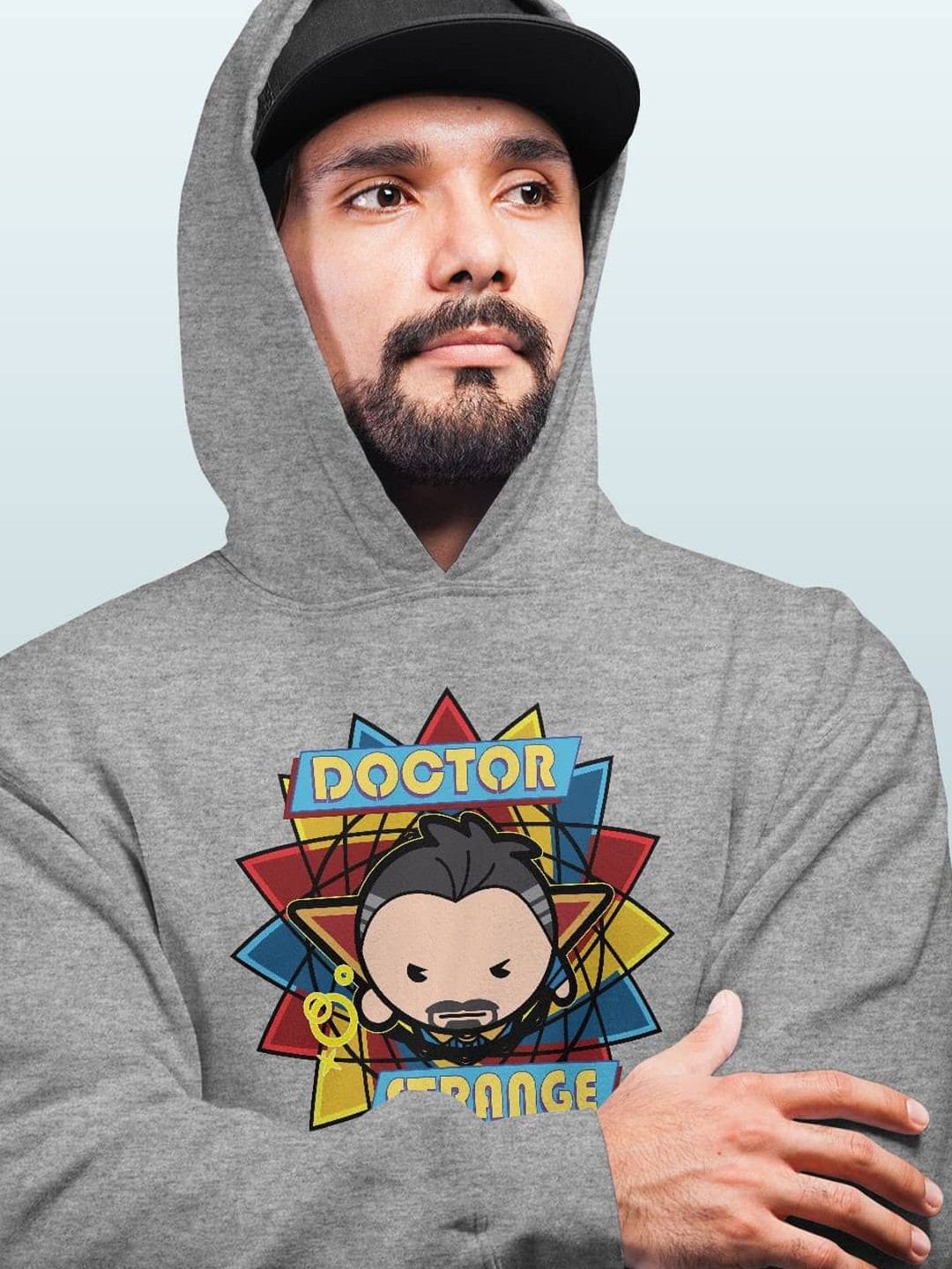 

macmerise Men Printed Hooded Sweatshirt, Grey
