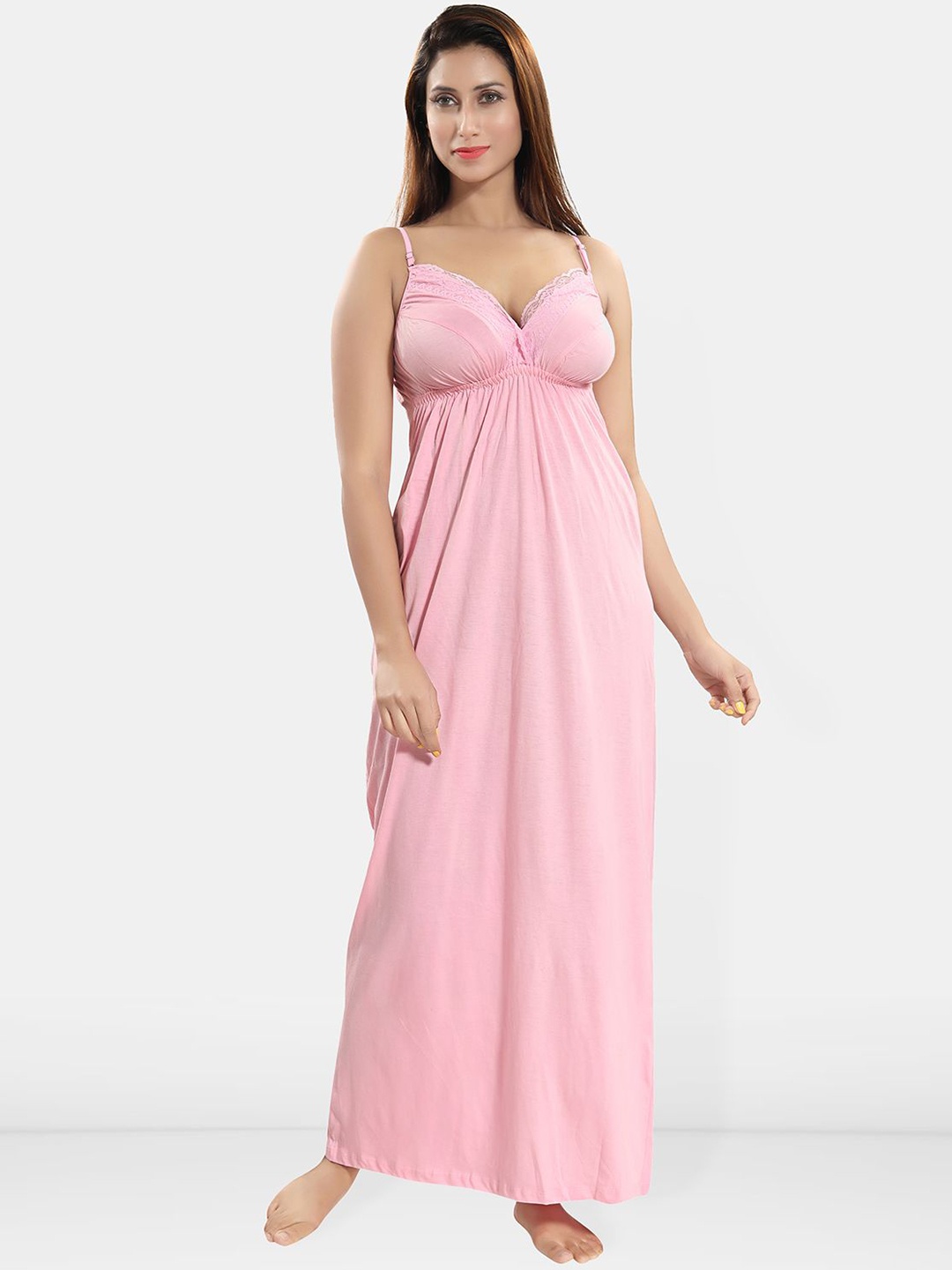 

Be You Lace Cotton Maxi Nightdress, Pink
