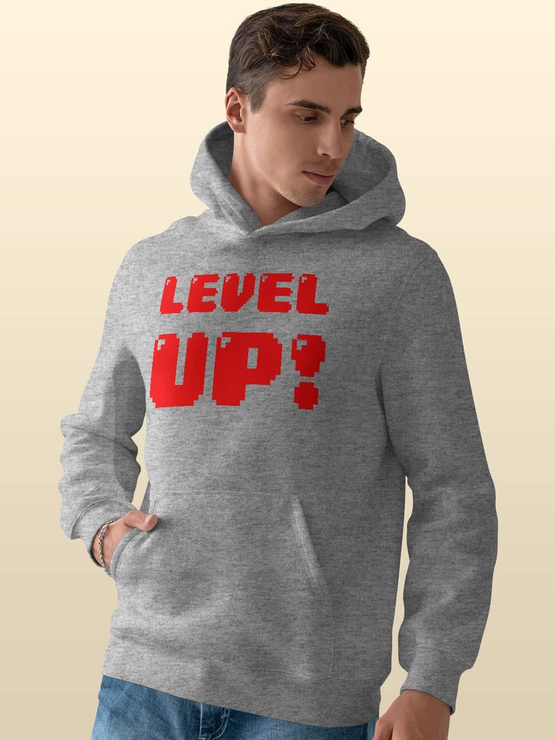 

macmerise Men Printed Hooded Sweatshirt, Grey
