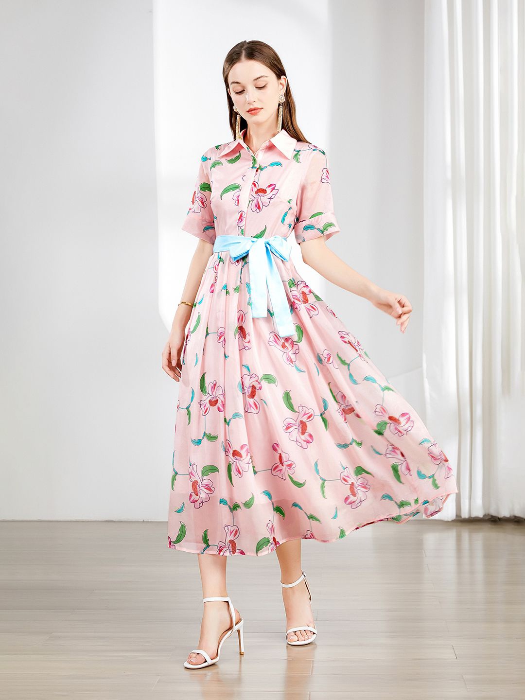 

JC Collection Floral Printed Fit & Flare Midi Dress, Peach