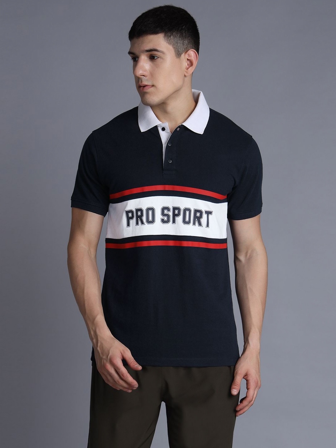

HRX by Hrithik Roshan Men Colourblocked Polo Collar Cotton T-shirt, Navy blue