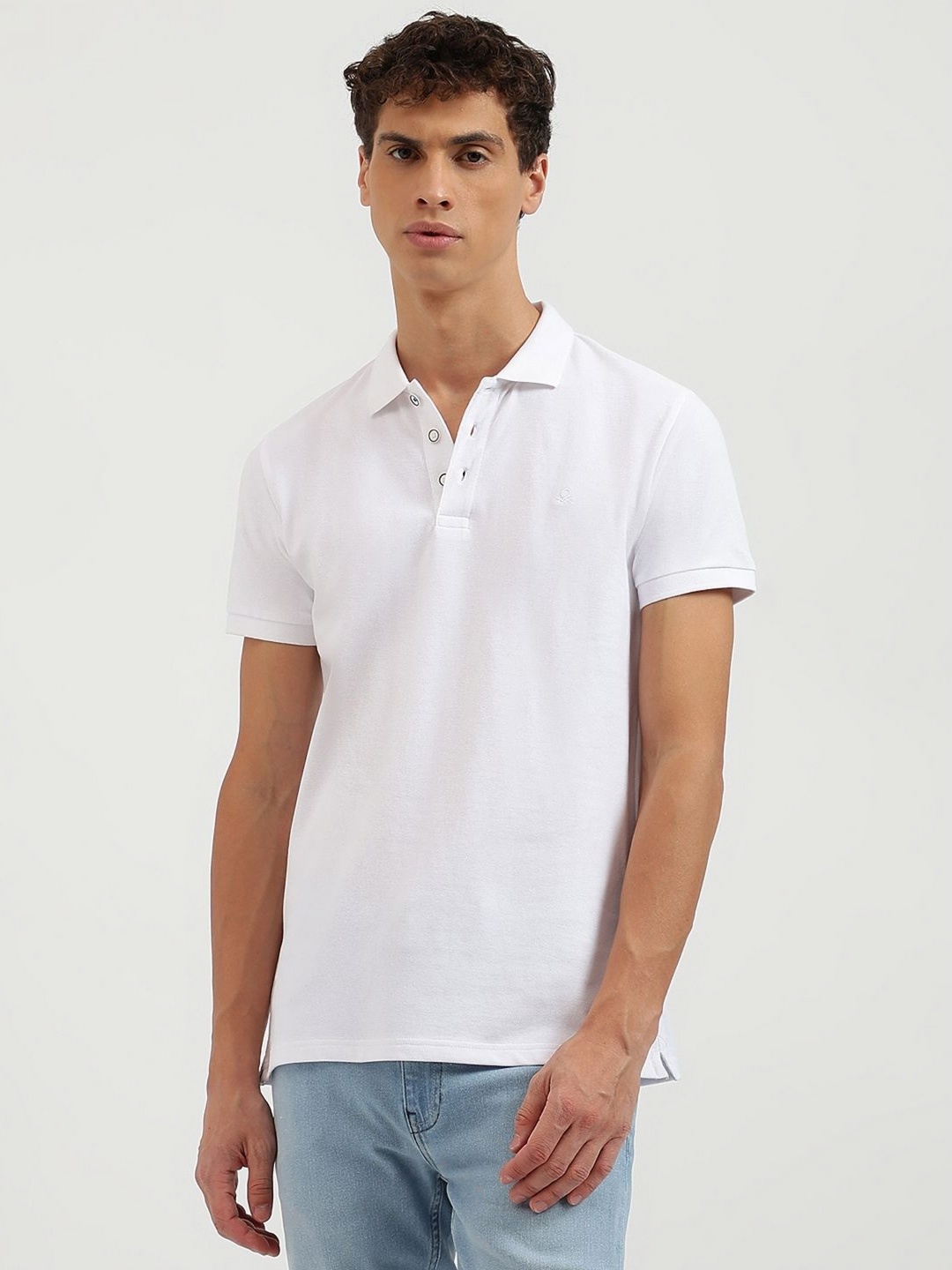 

United Colors of Benetton Men Polo Collar Pure Cotton Pockets T-shirt, White