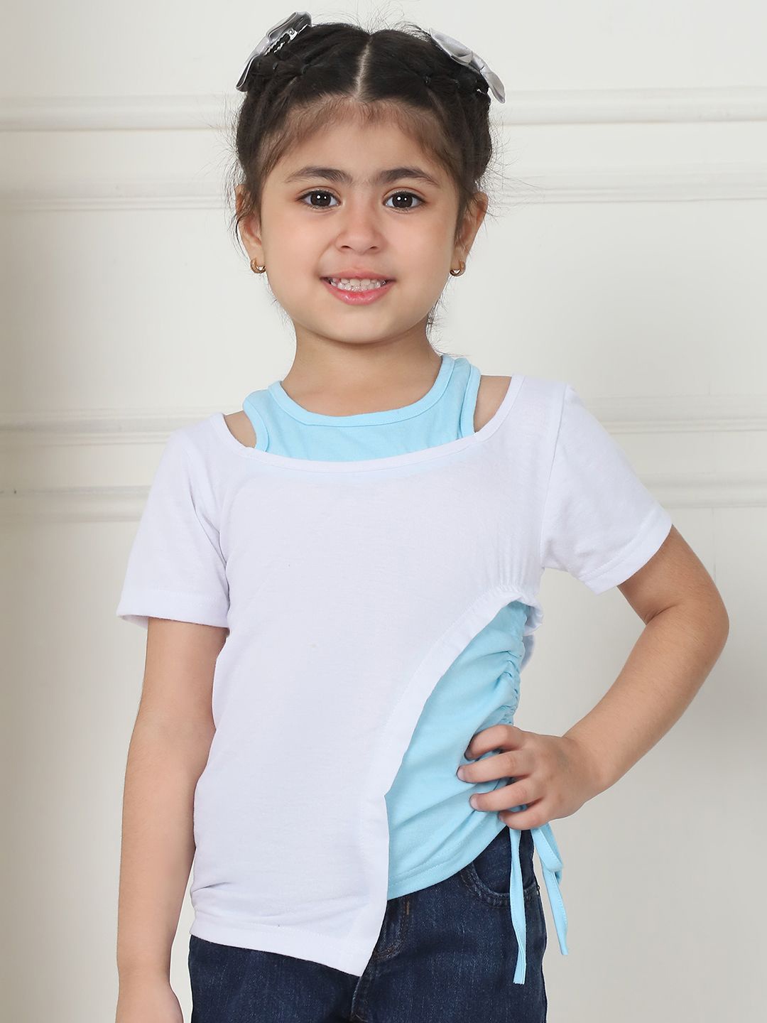 

MINI & MING Girls Layered Cotton Round Neck Top, White