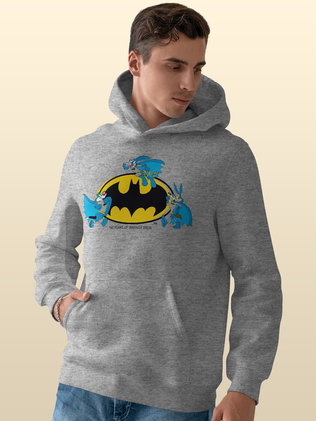 

macmerise Men Printed Hooded Sweatshirt, Grey