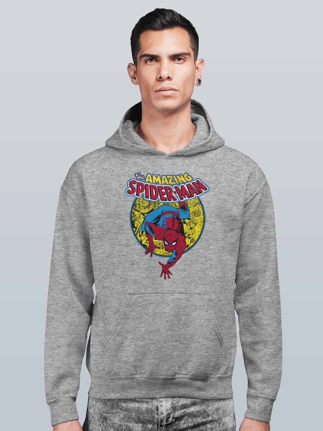 

macmerise Men Printed Hooded Sweatshirt, Grey