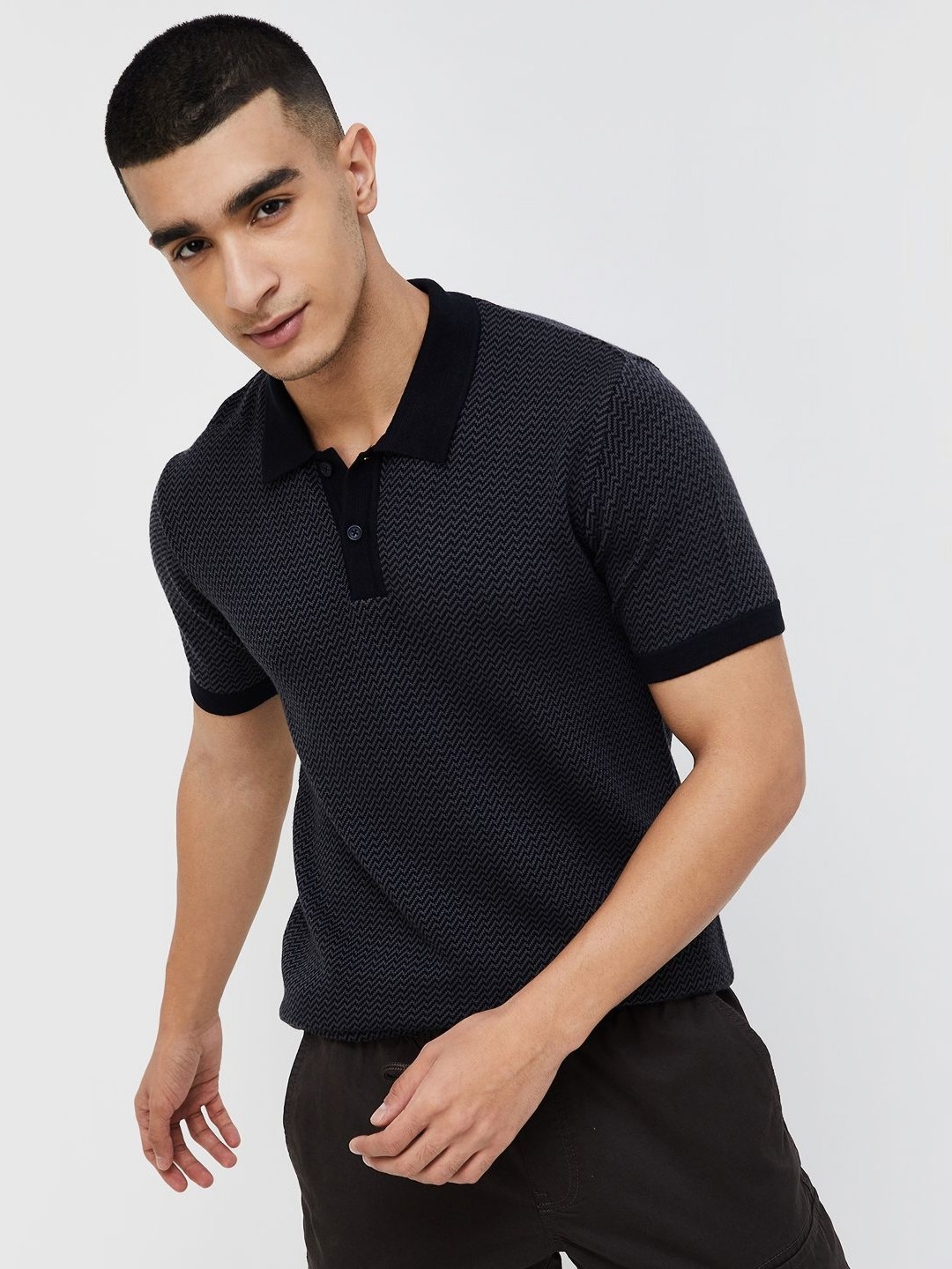 

Fame Forever by Lifestyle Men Striped Polo Collar Cotton Slim Fit T-shirt, Black