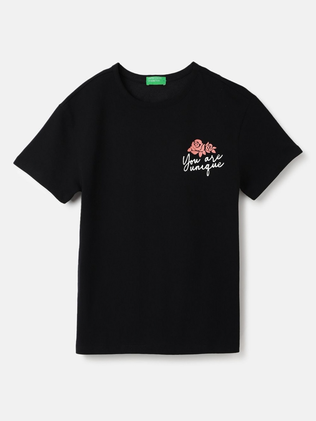 

United Colors of Benetton Girls Graphic Printed Pure Cotton T-shirt, Black