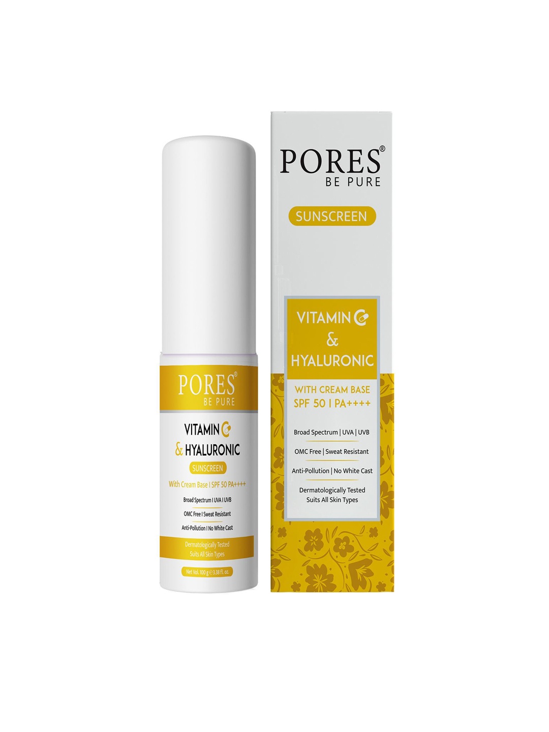 

PORES Be Pure Vitamin C Hyaluronic Sunscreen SPF 50 PA++++-100g, White