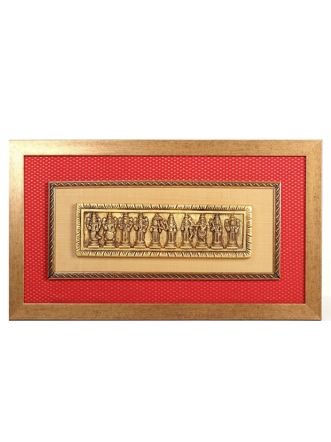 

Exotic India 13" Brass Dashavatar Wooden-Frame Wall Hanging, Gold