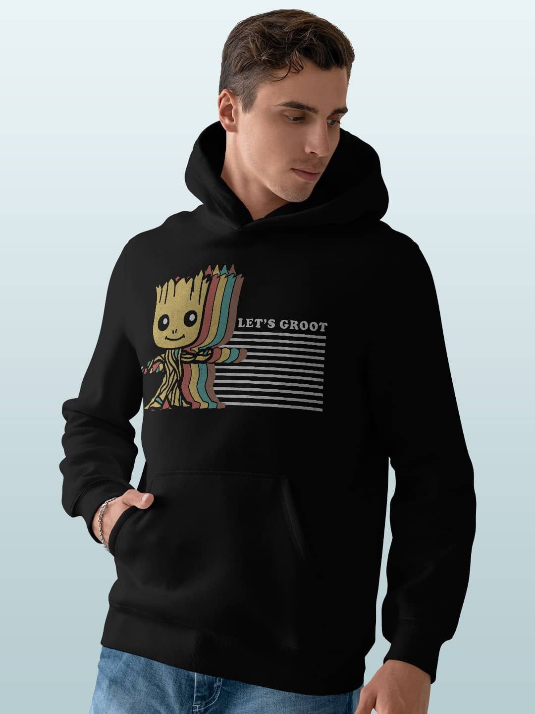 

macmerise Men Printed Hooded Sweatshirt, Black